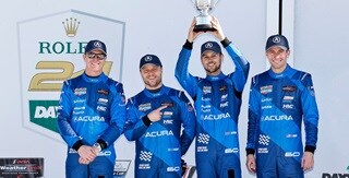 Acura drivers Scott Dixon, Felix Rosenqvist, Tom Blomqvist, and Colin Braun celebrate a second-place finish at the 2025 Rolex 24 at Daytona. Acura drivers Scott Dixon, Felix Rosenqvist, Tom Blomqvist, and Colin Braun celebrate a second-place finish at the 2025 Rolex 24 at Daytona.