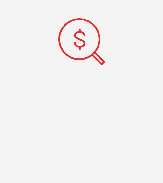 Icon of a magnifying glass and dollar sign for transparent pricing Icon of a magnifying glass and dollar sign for transparent pricing