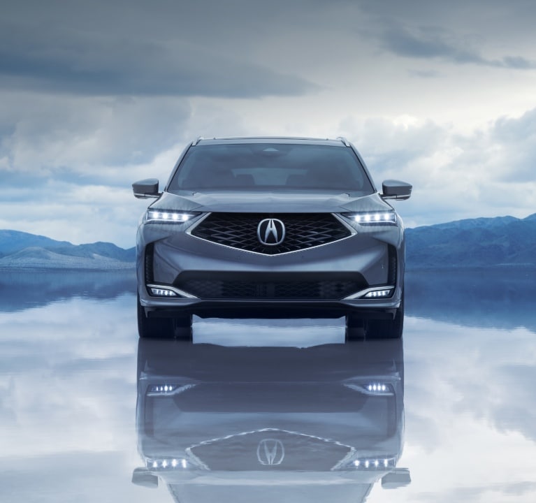 2026 Acura MDX in Liquid Carbon Metallic front view 2026 Acura MDX in Liquid Carbon Metallic front view