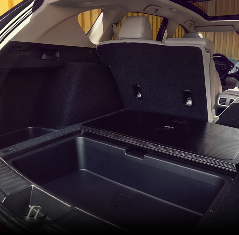 Acura 2026 RDX cargo area one underfloor storage open Acura 2026 RDX cargo area one underfloor storage open