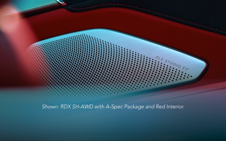 Acura 2026 RDX with A-Spec Advance Package with Orchid Interior, showing ELS STUDIO 3D® audio system. Acura 2026 RDX with A-Spec Advance Package with Orchid Interior, showing ELS STUDIO 3D® audio system.